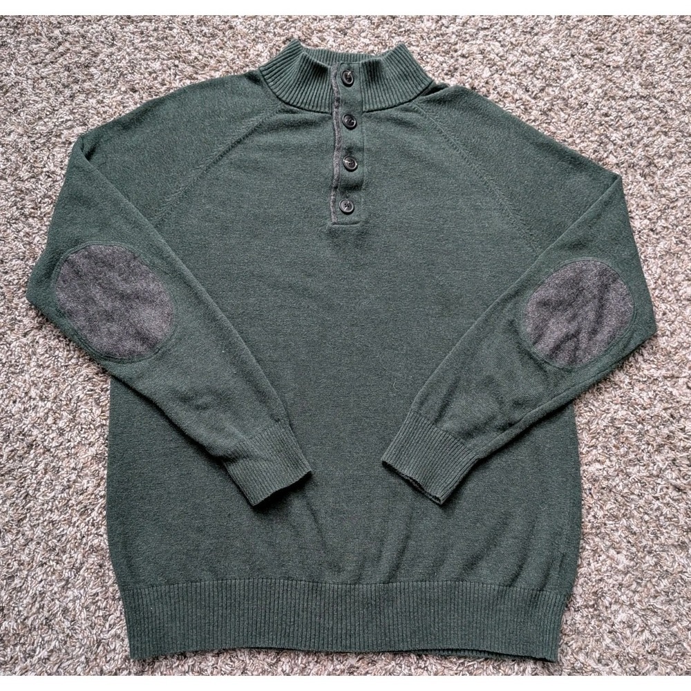 Lachlan Sweater Mens Medium 1/4 Buttons Pullover‎ Elbow Pads British Green